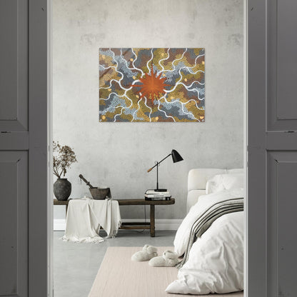 Creation, Lightning Dreaming - 1993 - Clifford Possum Tjapaltjarri Acrylic Print - 70x100 cm / 28x40″ inches