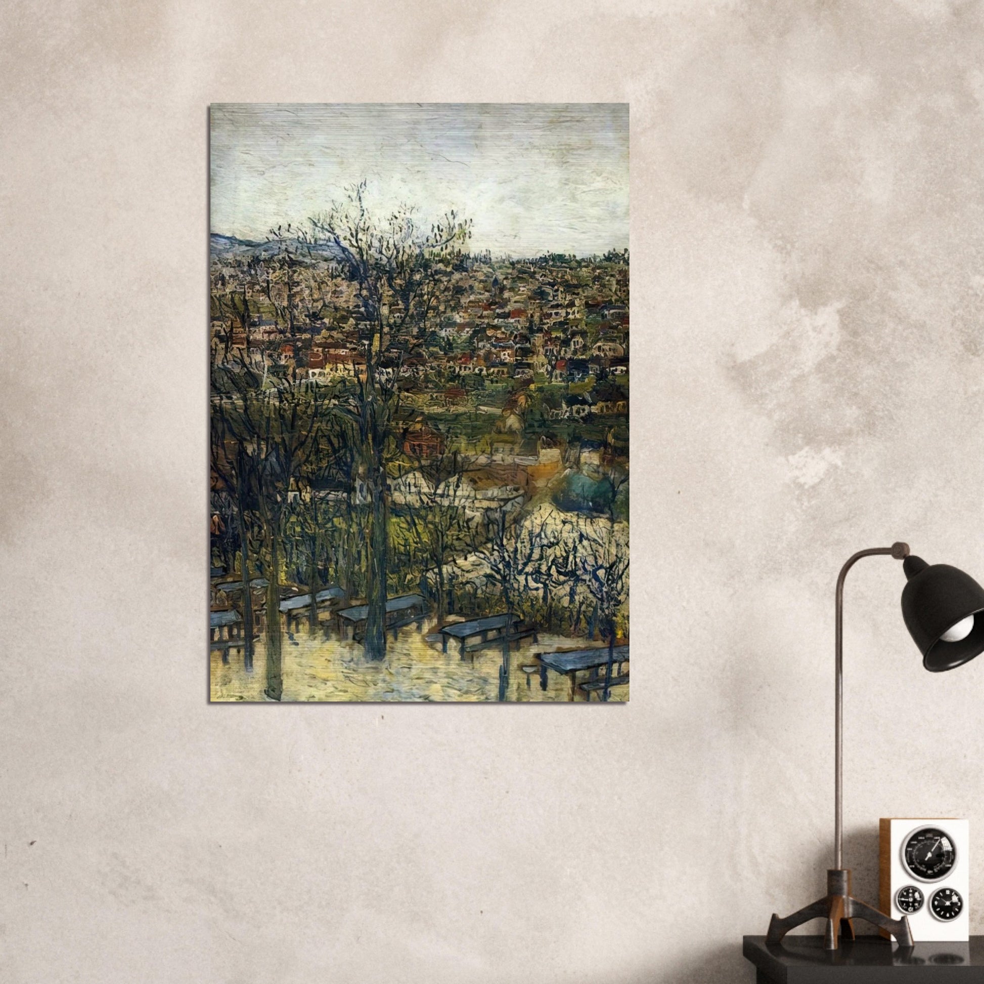 BENCHES AT MONTMAGNY VAL D OISE - Maurice Utrillo Brushed Aluminum Print - 70x100 cm / 28x40 inches | Maurice Utrillo Aluminum Print | Maurice Utrillo Prints