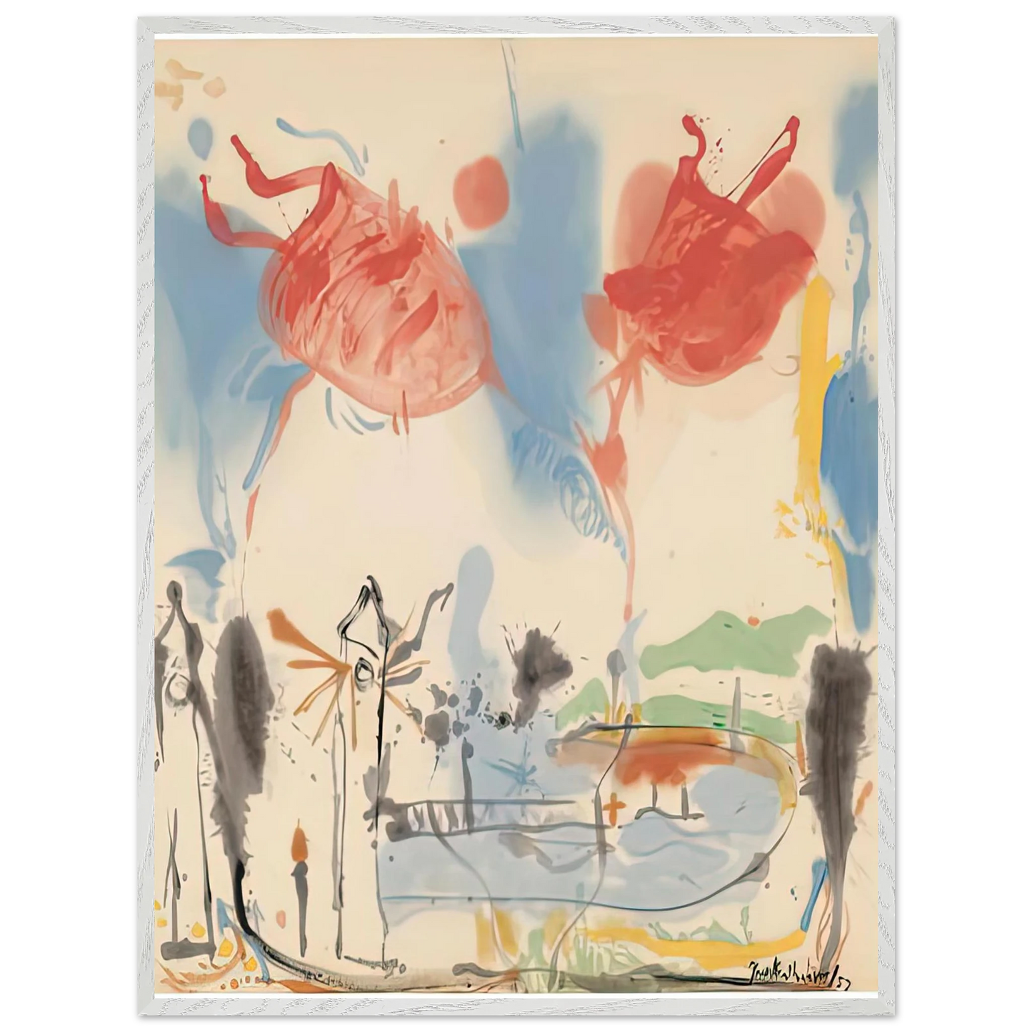 Helen Frankenthaler - Round Trip, 1957- Wall Art - 21x29.7 cm / 8x12" - Premium Wooden Framed Poster With Fine Art Paper-canvas - Black frame