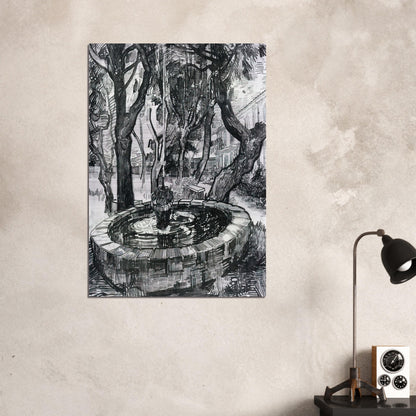 Fountain in the Garden of Saint-Paul Hospital - Vincent van Gogh Brushed Aluminum Print - 70x100 cm / 28x40 inches | Vincent van Gogh Aluminum Print | Vincent van Gogh Prints