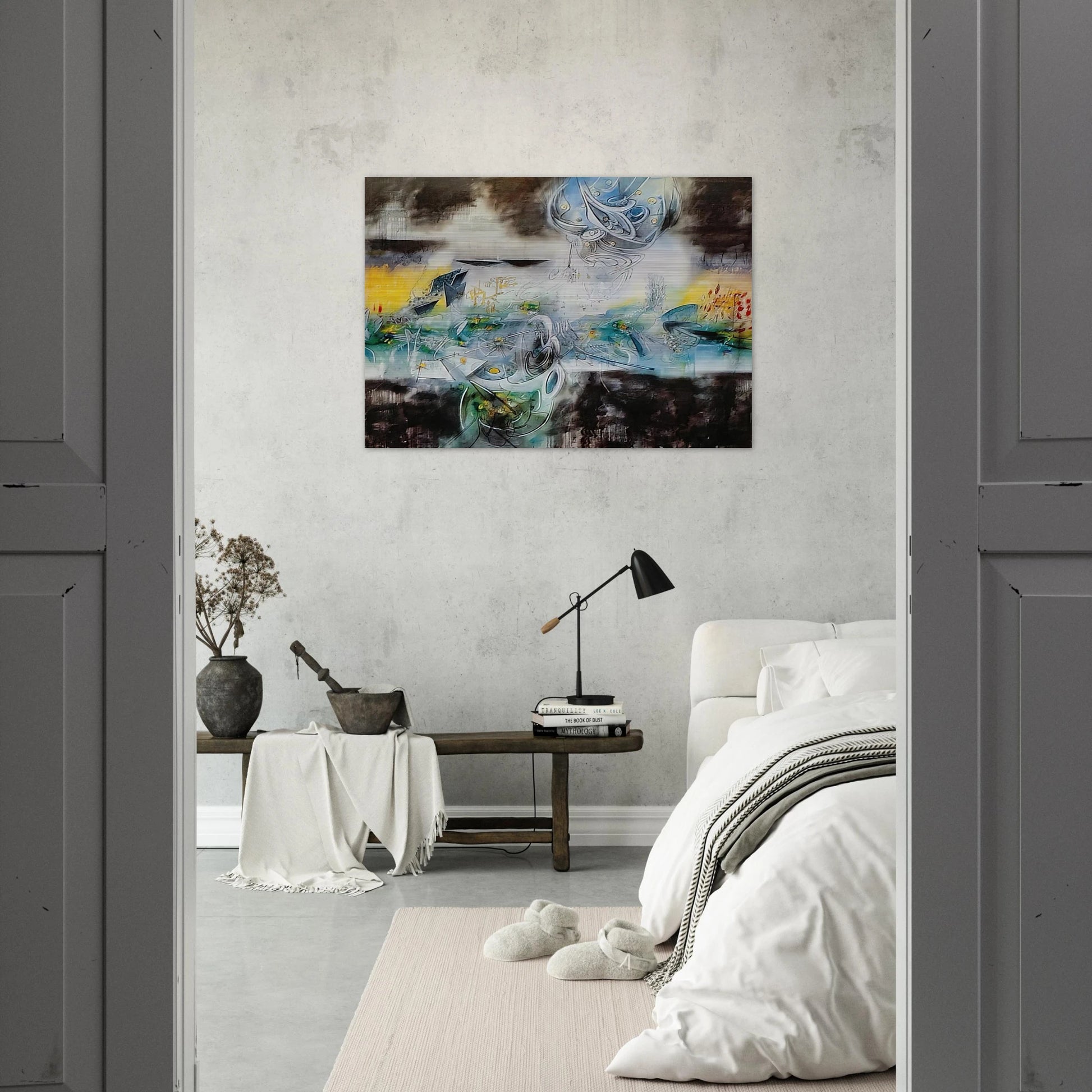 ABRIR EL CUBO Y ENCONTRAR LA VIDA - Roberto Matta Brushed Aluminum Print - 70x100 cm / 28x40 inches | Roberto Matta Aluminum Print | Roberto Matta Prints