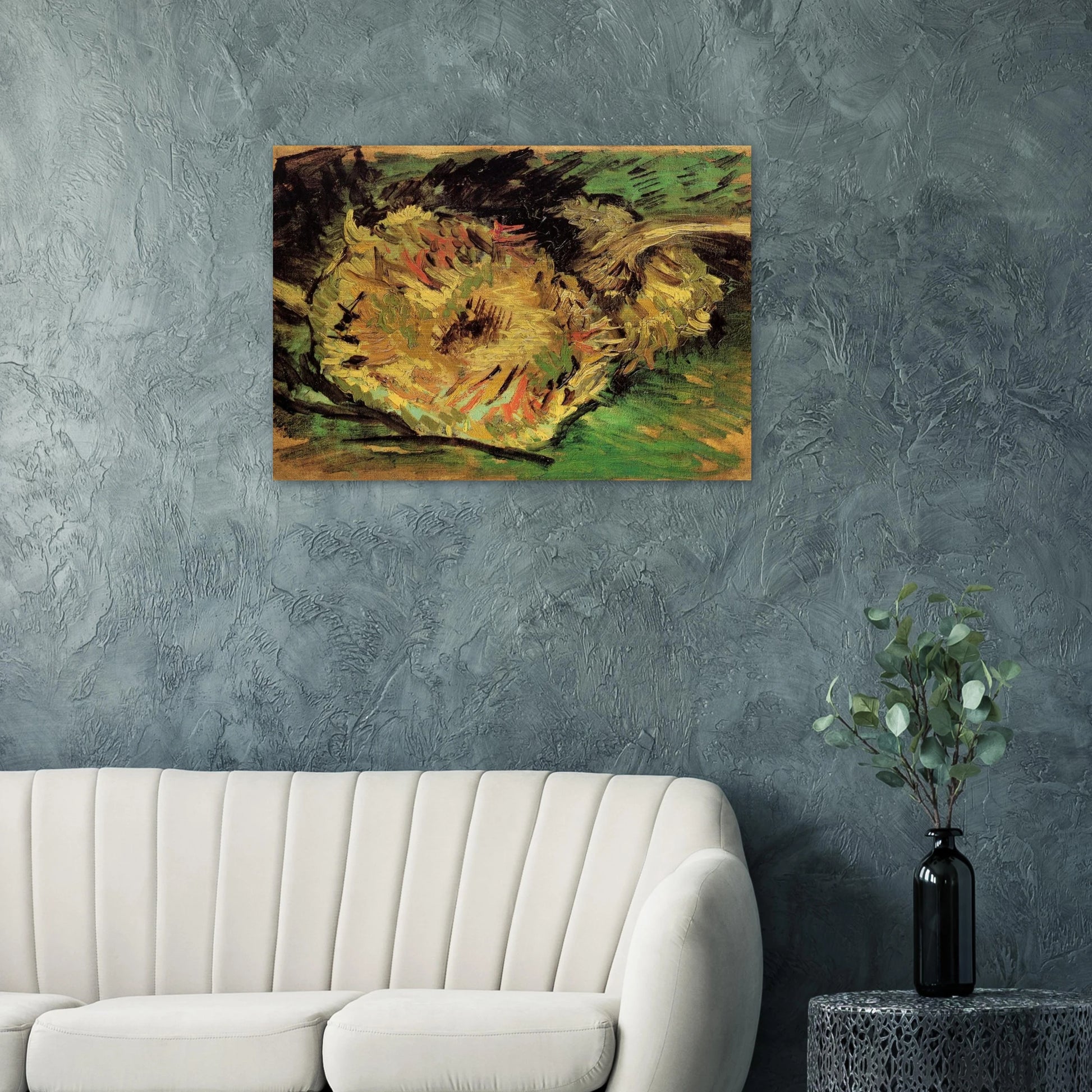 Two Cut Sunflowers - Vincent van Gogh Brushed Aluminum Print - 70x100 cm / 28x40 inches | Vincent van Gogh Aluminum Print | Vincent van Gogh Prints