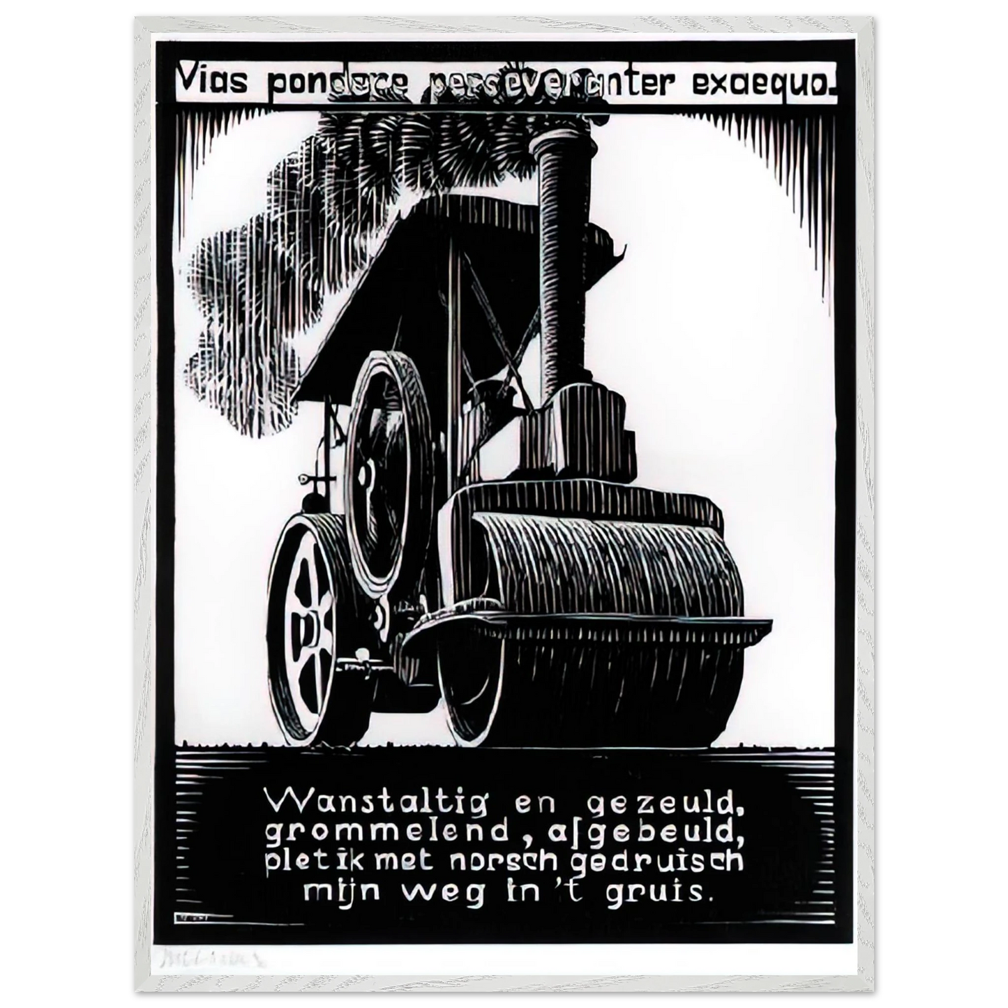 MC Escher - EMBLEMATA STEAMROLLER Wall Art - 60x80 cm / 24x32 inches - Premium Wooden Framed Poster With Fine Art Paper-canvas - Black frame