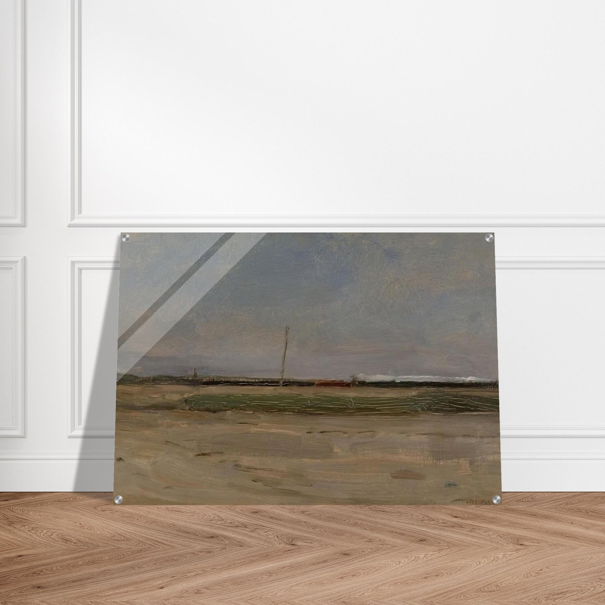 Polder Landscape with a Train and a Small Windmill on the Horizon - Piet Mondrian Acrylic Print - 70x100 cm / 28x40″ inches | Piet Mondrian Wall Art | Piet Mondrian Prints