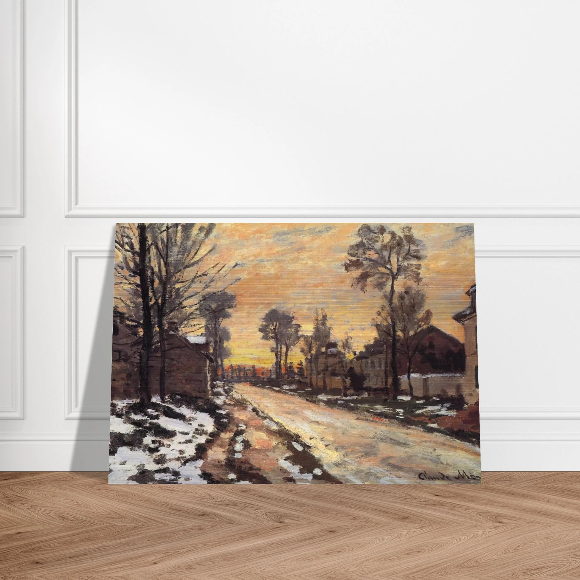 Road at Louveciennes, Melting Snow, Sunset - claude monet Brushed Aluminum Print - 70x100 cm / 28x40 inches | claude monet Aluminum Print | claude monet Prints