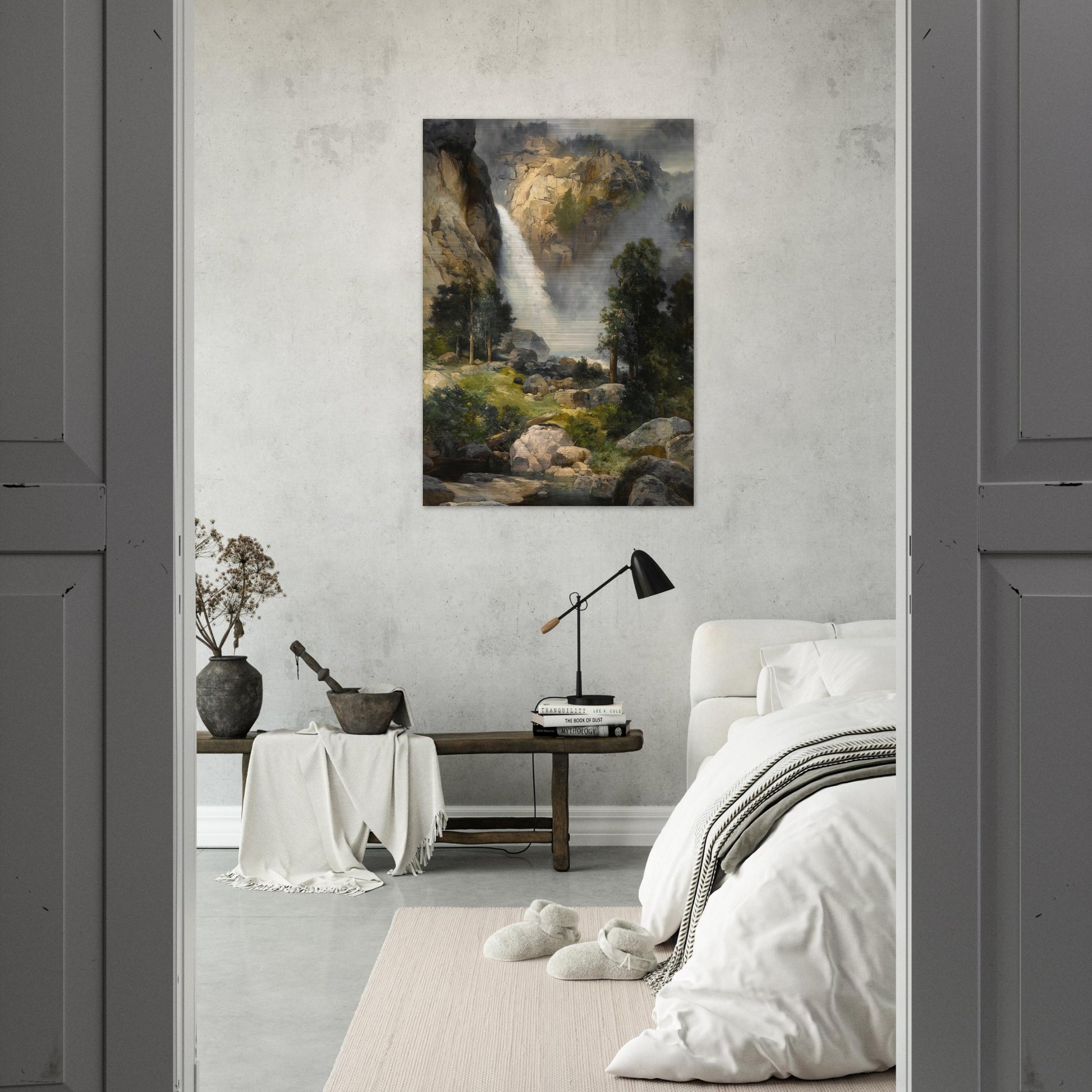 Cascade Falls, Yosemite - Thomas Moran Brushed Aluminum Print - 70x100 cm / 28x40 inches | Thomas Moran Aluminum Print | Thomas Moran Prints