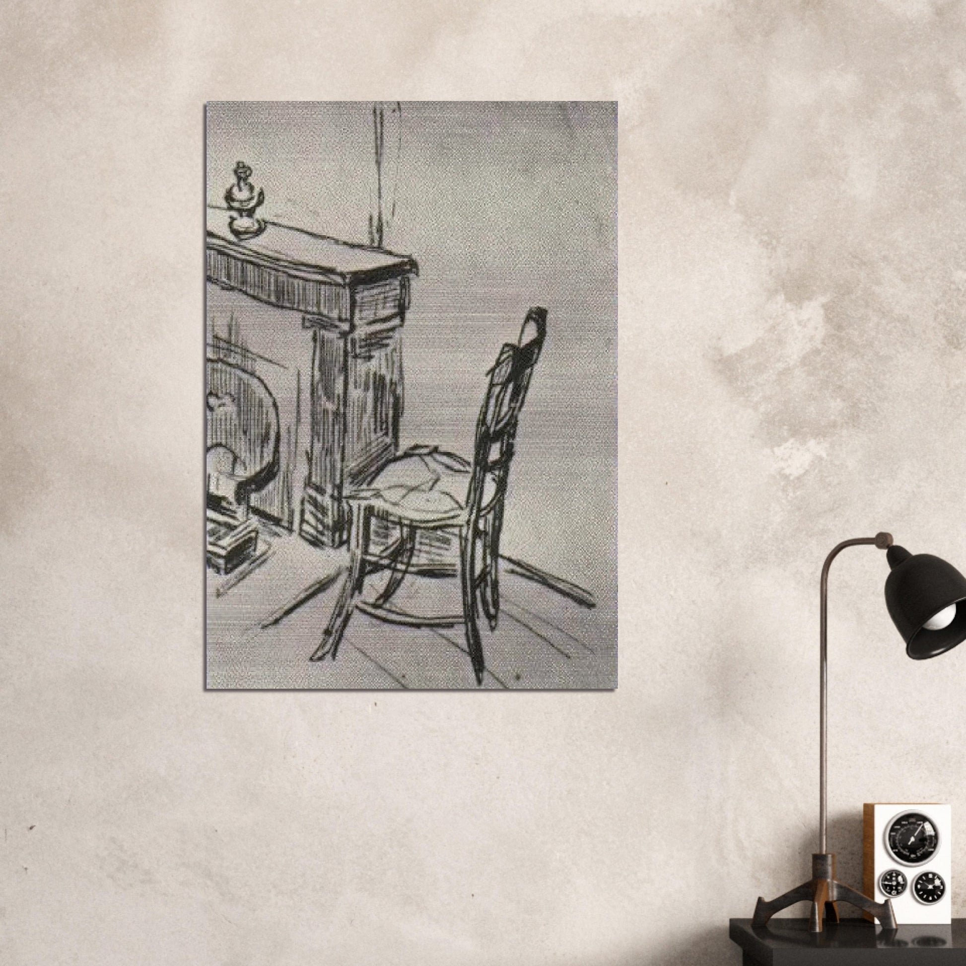 Chair near the Stove - Vincent van Gogh Brushed Aluminum Print - 70x100 cm / 28x40 inches | Vincent van Gogh Aluminum Print | Vincent van Gogh Prints