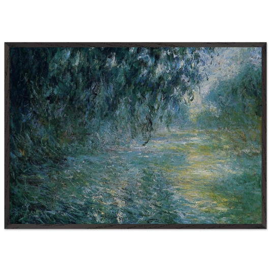 Morning on the Seine in the Rain - claude monet 70x100 cm / 28x40 inches Framed Art Print – Black Wooden Frame