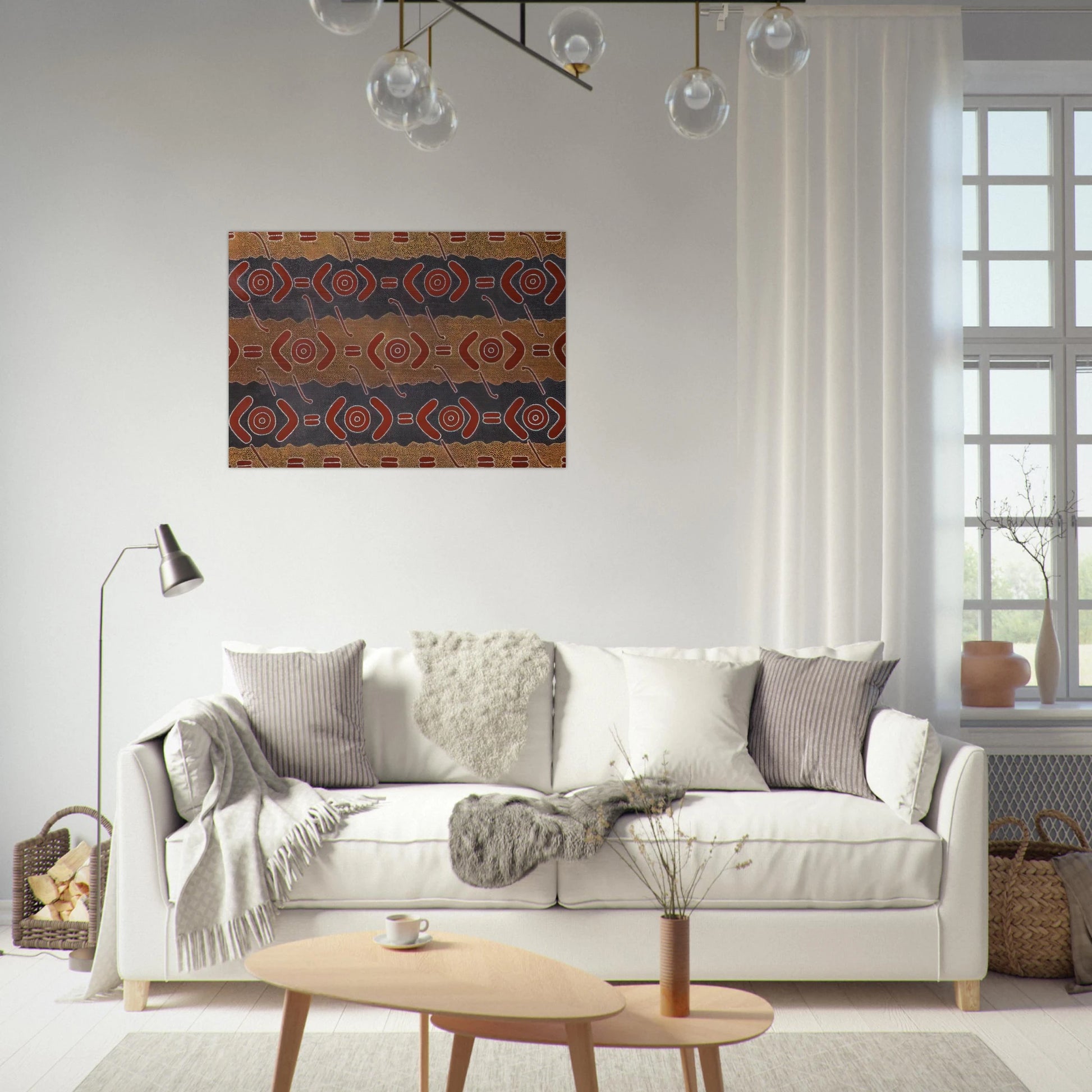 Men's Dreaming - Native Art - Clifford Possum Tjapaltjarri Brushed Aluminum Print - 70x100 cm / 28x40 inches | Clifford Possum Tjapaltjarri Aluminum Print | Clifford Possum Tjapaltjarri Prints