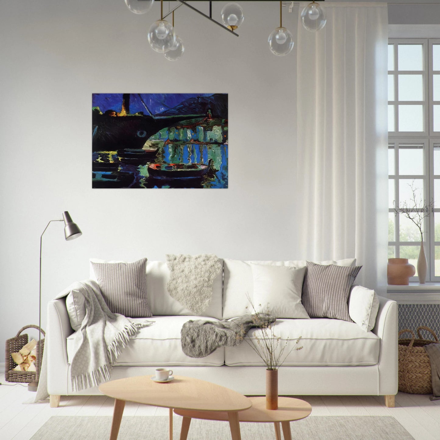 PORT OF CADAQUES NIGHT - Salvador Dali Brushed Aluminum Print - 70x100 cm / 28x40 inches | Salvador Dali Aluminum Print | Salvador Dali Prints