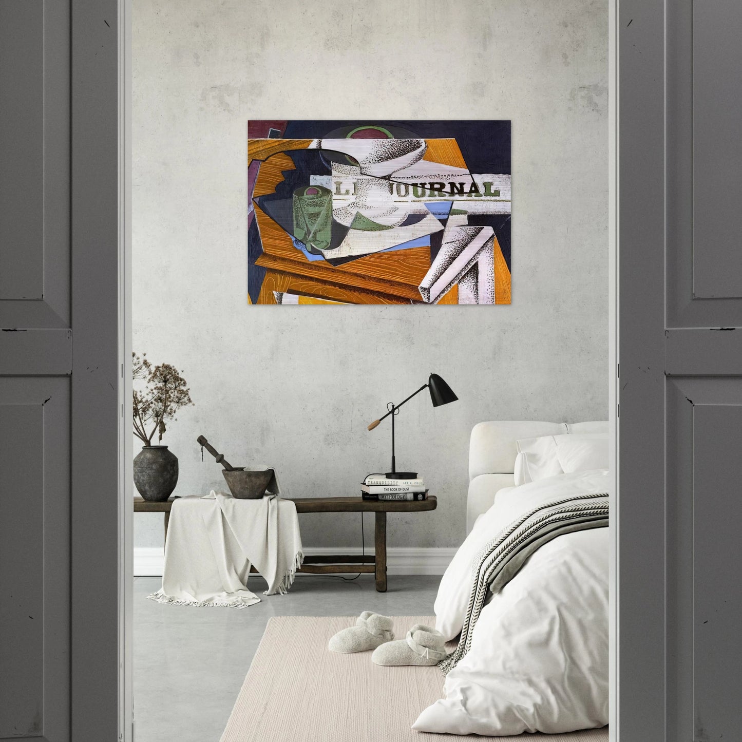FRUIT BOWL BOOK AND NEWSPAPER - Juan Gris Brushed Aluminum Print - 70x100 cm / 28x40 inches | Juan Gris Aluminum Print | Juan Gris Prints
