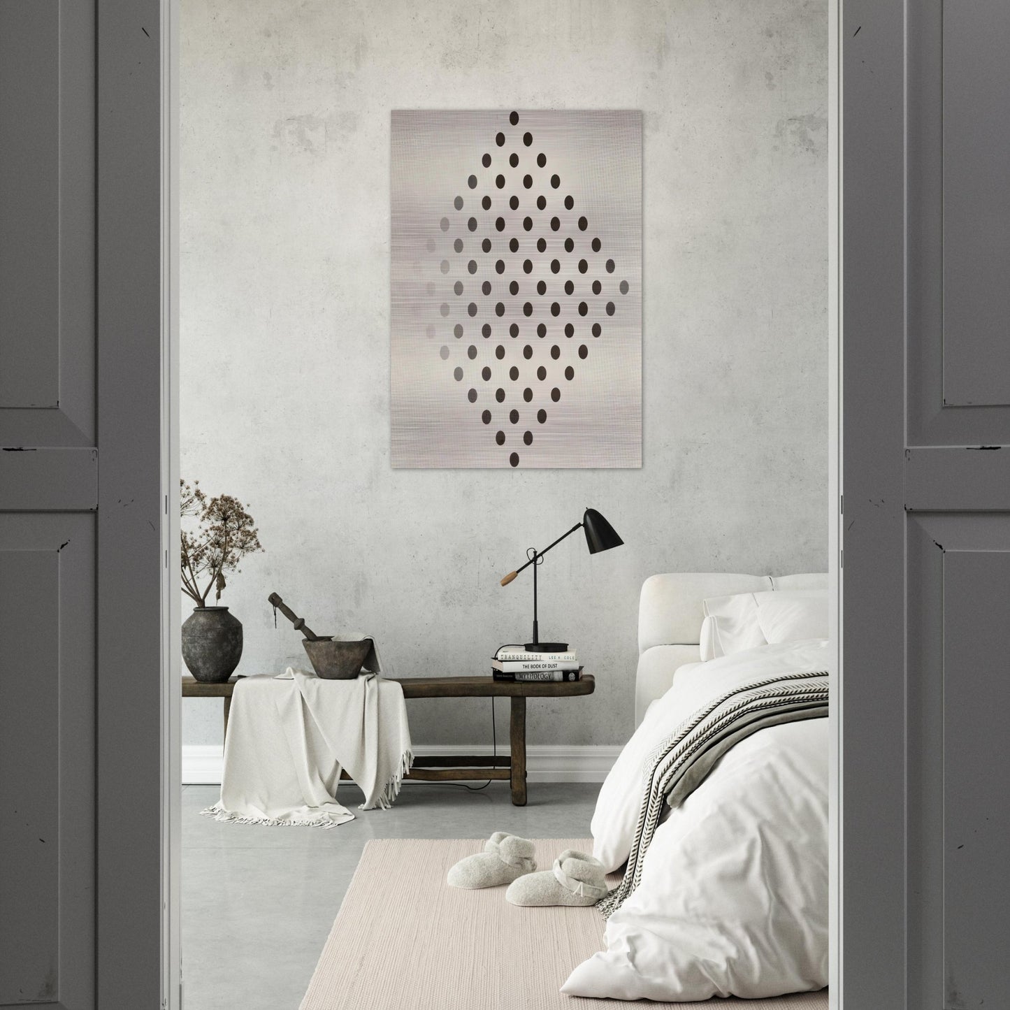BLACK TO WHITE DISKS 1952 - Bridget Riley Brushed Aluminum Print - 70x100 cm / 28x40 inches | Bridget Riley Aluminum Print | Bridget Riley Prints