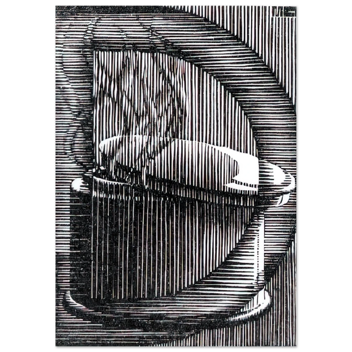 MC Escher - INITIAL D Wall Art - 60x80 cm / 24x32 inches - Premium Wooden Framed Poster With Fine Art Paper - White frame