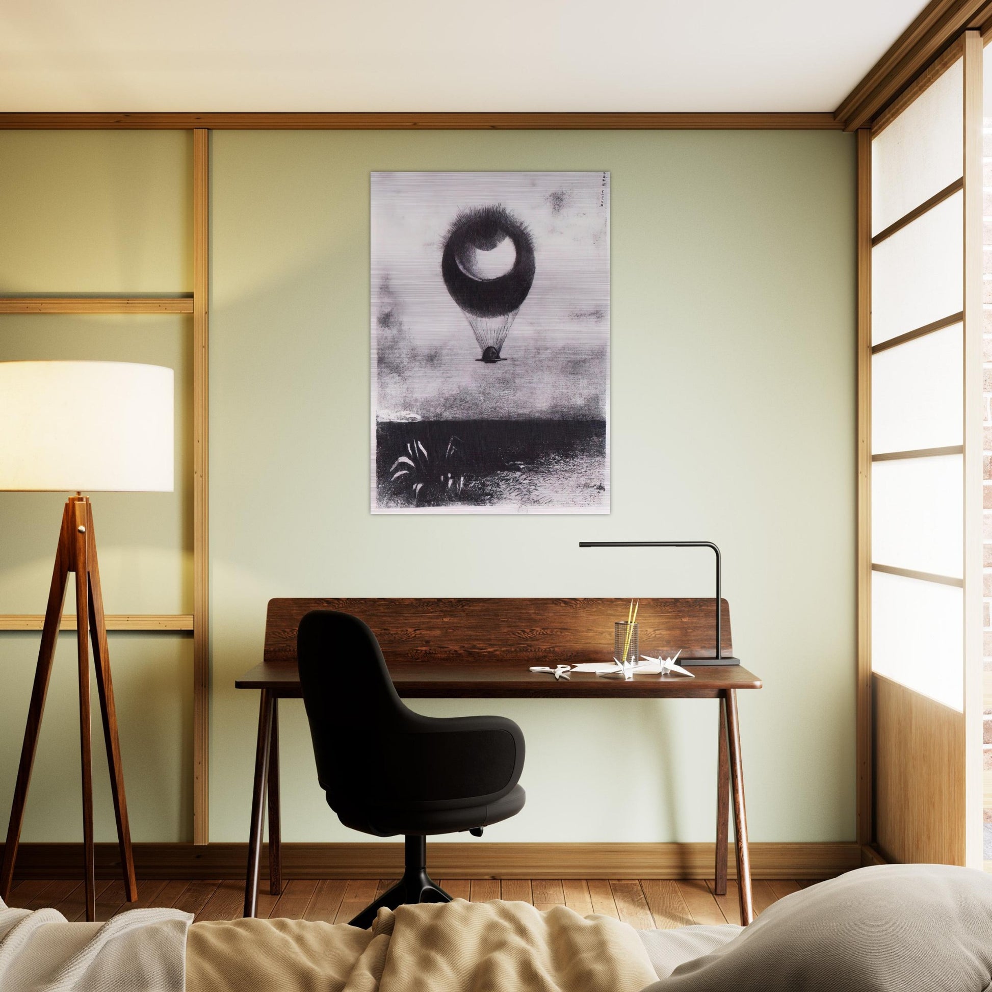 THE EYE LIKE A STRANGE BALLOON GOES TO INFINITY 1882 - Odilon Redon Brushed Aluminum Print - 70x100 cm / 28x40 inches | Odilon Redon Aluminum Print | Odilon Redon Prints