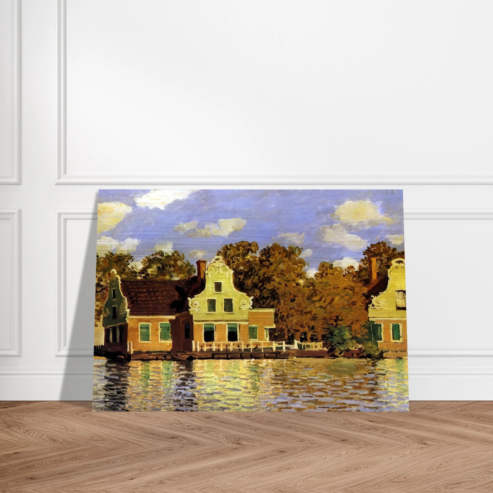 Houses on the Zaan River at Zaandam - claude monet Brushed Aluminum Print - 70x100 cm / 28x40 inches | claude monet Aluminum Print | claude monet Prints