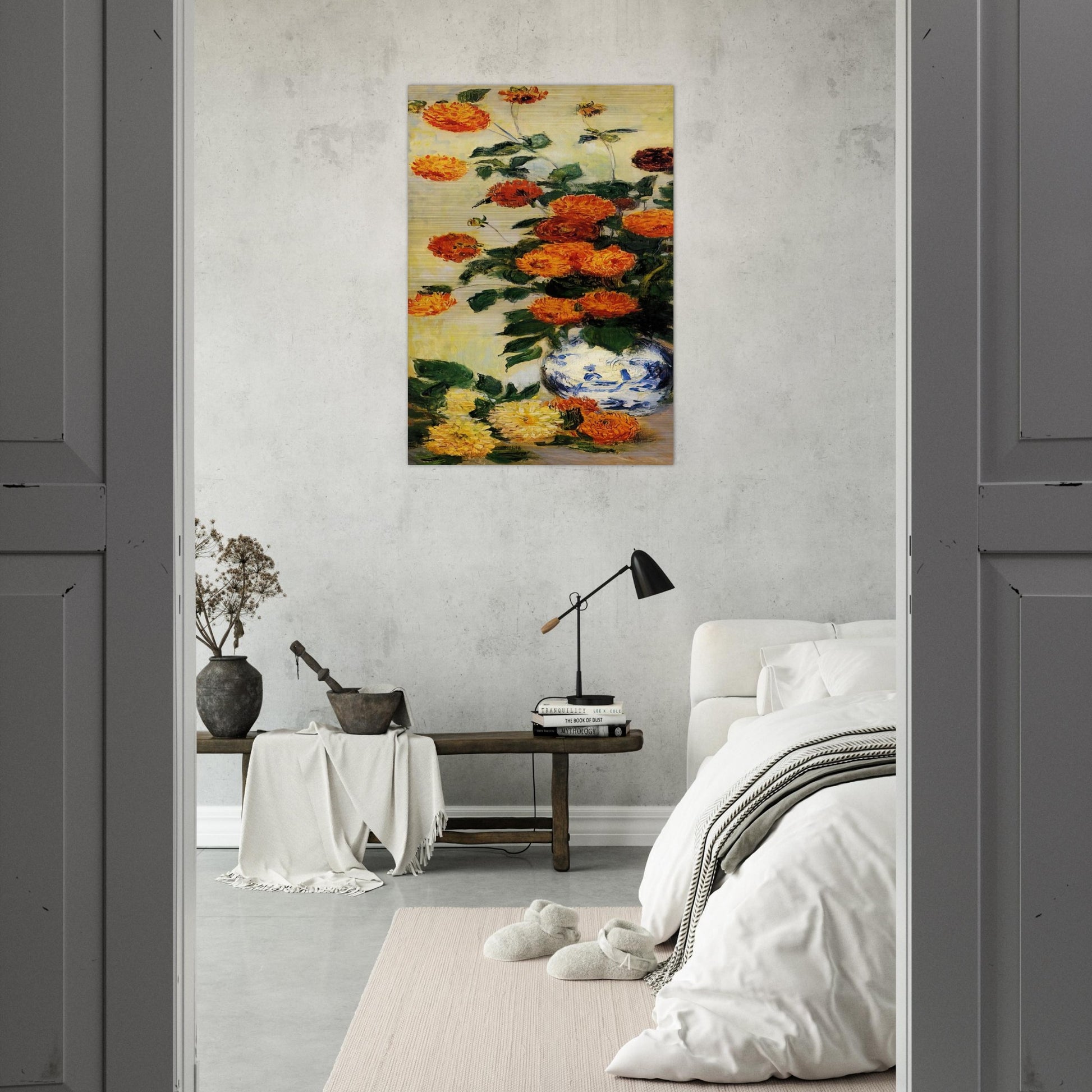 Dahlias - claude monet Brushed Aluminum Print - 70x100 cm / 28x40 inches | claude monet Aluminum Print | claude monet Prints