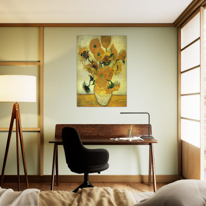 Still Life - Vase with Fourteen Sunflowers - Vincent van Gogh Brushed Aluminum Print - 70x100 cm / 28x40 inches | Vincent van Gogh Aluminum Print | Vincent van Gogh Prints