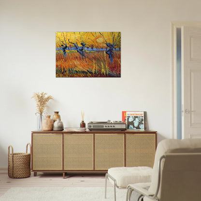 Pollard Willows and Setting Sun - Vincent van Gogh Brushed Aluminum Print - 70x100 cm / 28x40 inches | Vincent van Gogh Aluminum Print | Vincent van Gogh Prints