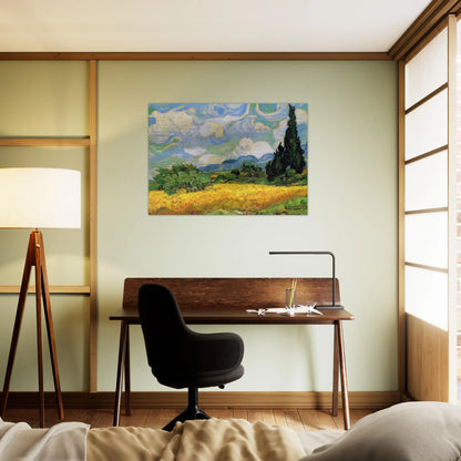 Wheat Field with Cypresses at the Haude Galline near Eygalieres - Vincent van Gogh Brushed Aluminum Print - 70x100 cm / 28x40 inches | Vincent van Gogh Aluminum Print | Vincent van Gogh Prints