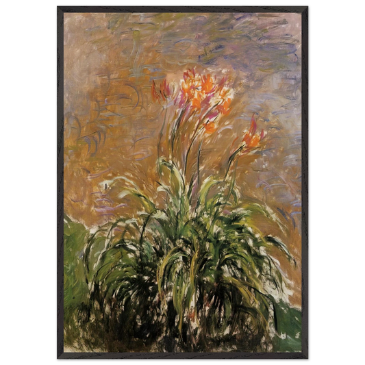 Hamerocallis - claude monet 70x100 cm / 28x40 inches Framed Art Print – Black Wooden Frame