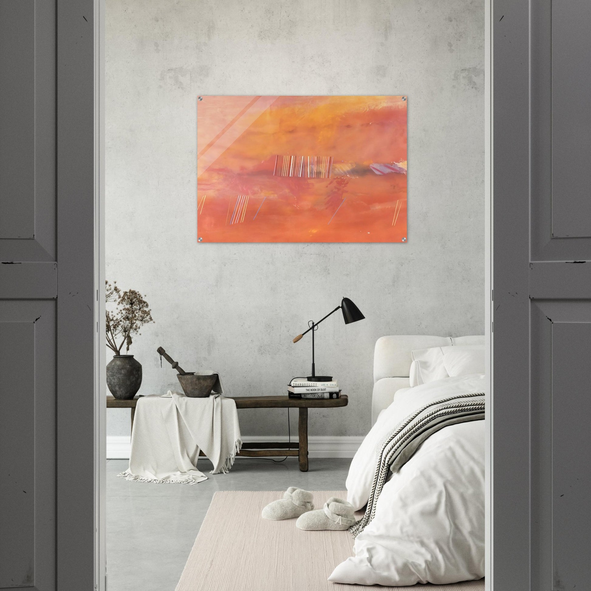 Orange Line Painting - 1969 - Ronnie Landfield Acrylic Print - 70x100 cm / 28x40″ inches