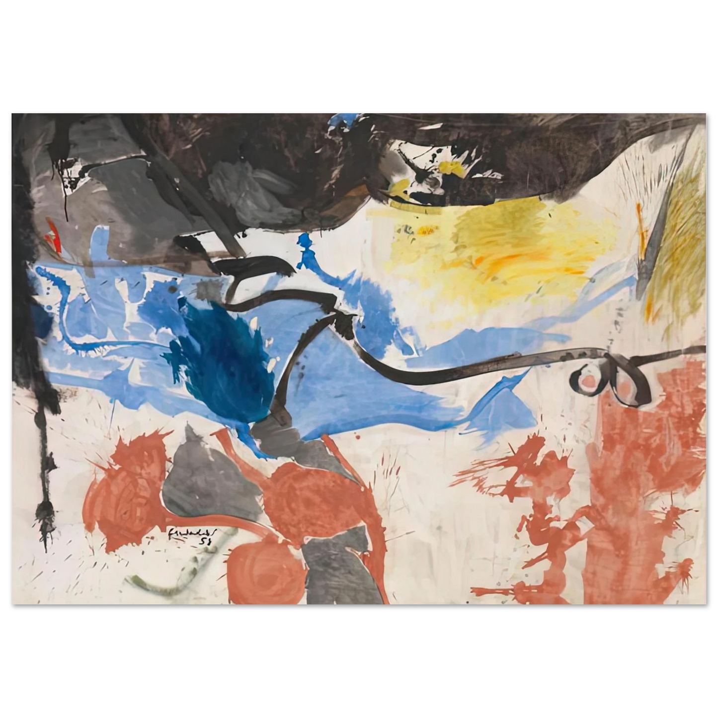 Helen Frankenthaler - Hotel Cro-Magnon, 1958- Wall Art - 60x80 cm / 24x32 inches - Premium Wooden Framed Poster With Fine Art Paper-canvas - Black frame