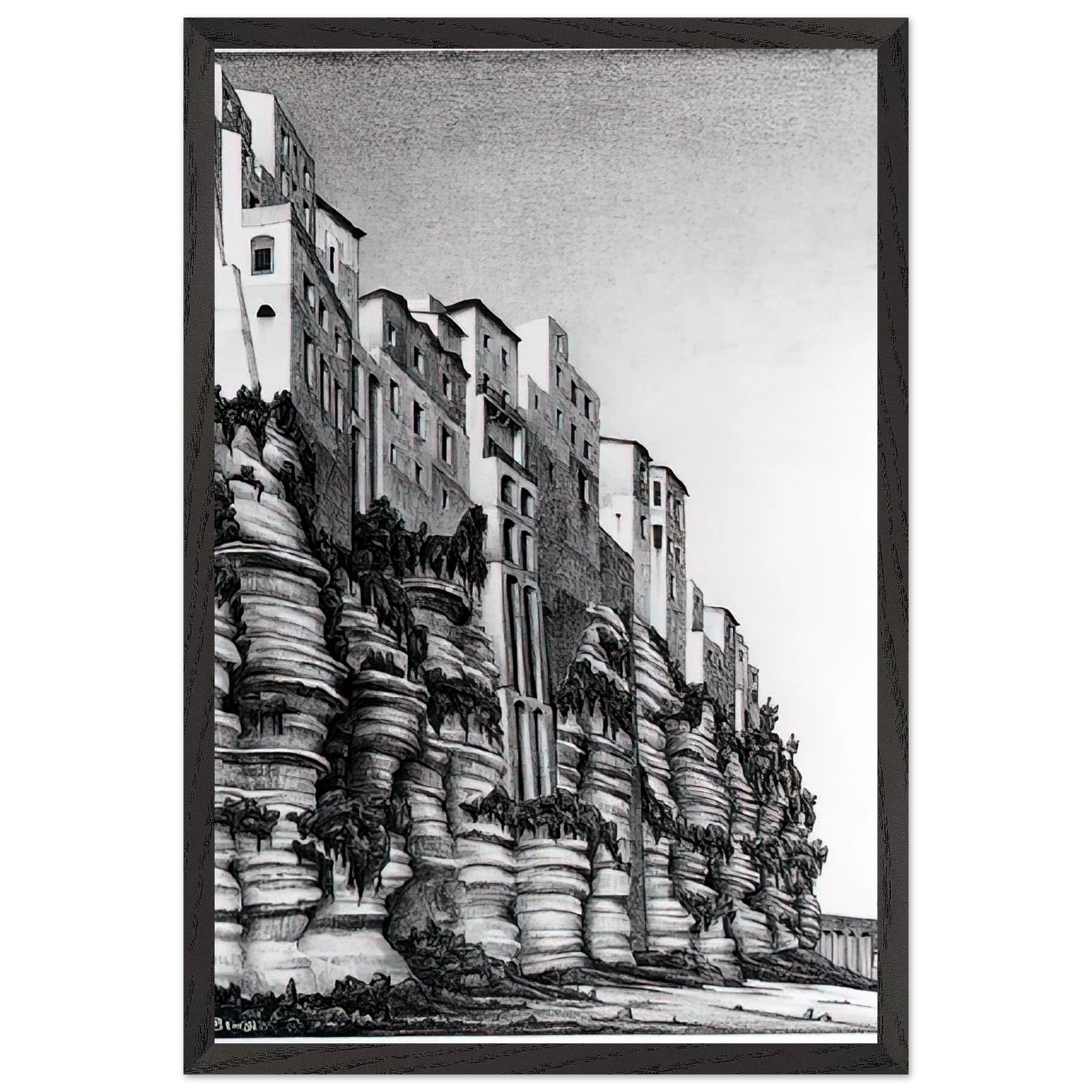 MC Escher - TROPEA CALABRIA Wall art - 30x45 cm / 12x18 inches - Premium Wooden Framed Poster With Fine Art Paper-canvas - White frame