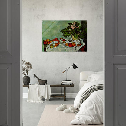 Still Life with Apples and a Pot of Primroses - Paul Cézanne Acrylic Print - 70x100 cm / 28x40″ inches
