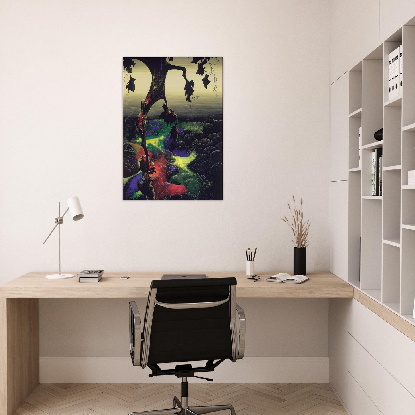 Crimson Red and Gold - Eyvind Earle Brushed Aluminum Print - 70x100 cm / 28x40 inches | Eyvind Earle Aluminum Print | Eyvind Earle Prints