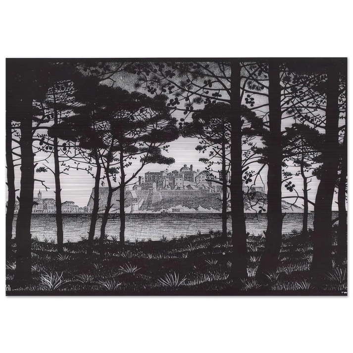 PINETA OF CALVI CORSICA - MC Escher Brushed Aluminum Print - 70x100 cm / 28x40 inches | MC Escher Aluminum Print | MC Escher Prints