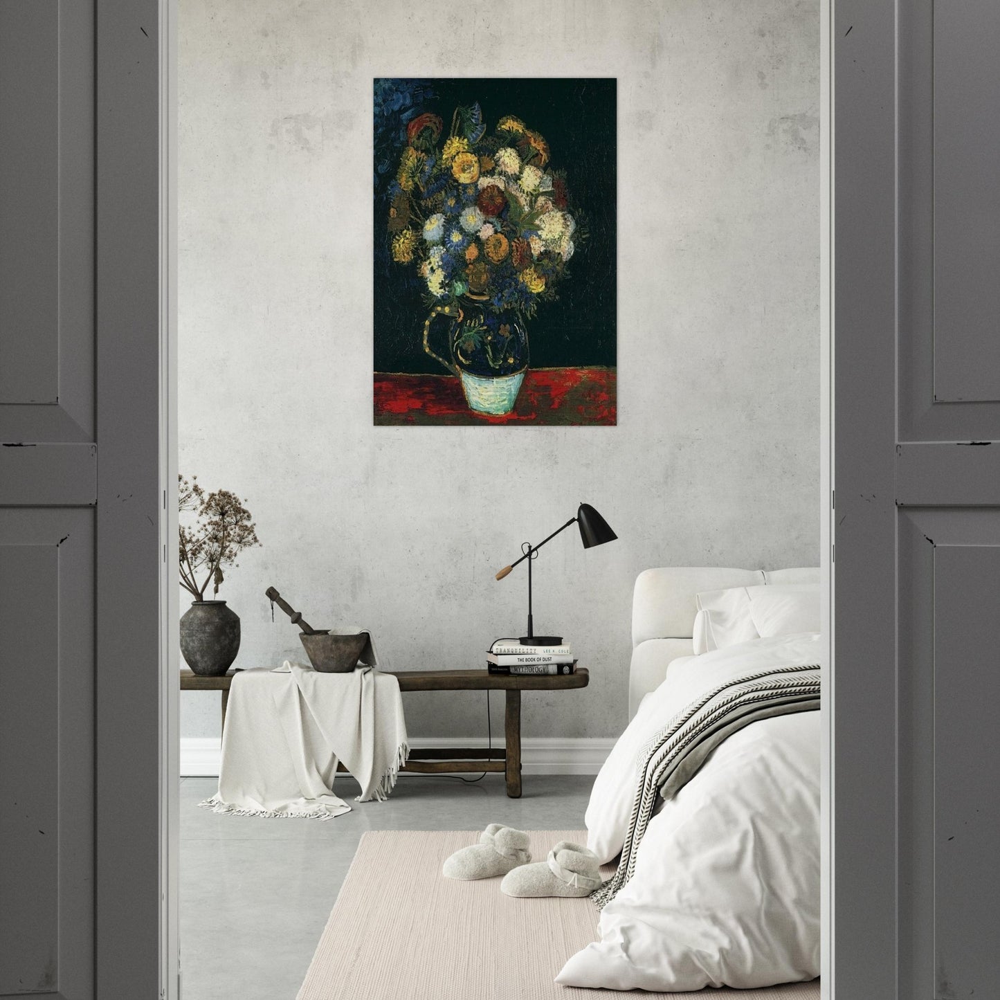 Still Life Vase with Zinnias - Vincent van Gogh Brushed Aluminum Print - 70x100 cm / 28x40 inches | Vincent van Gogh Aluminum Print | Vincent van Gogh Prints