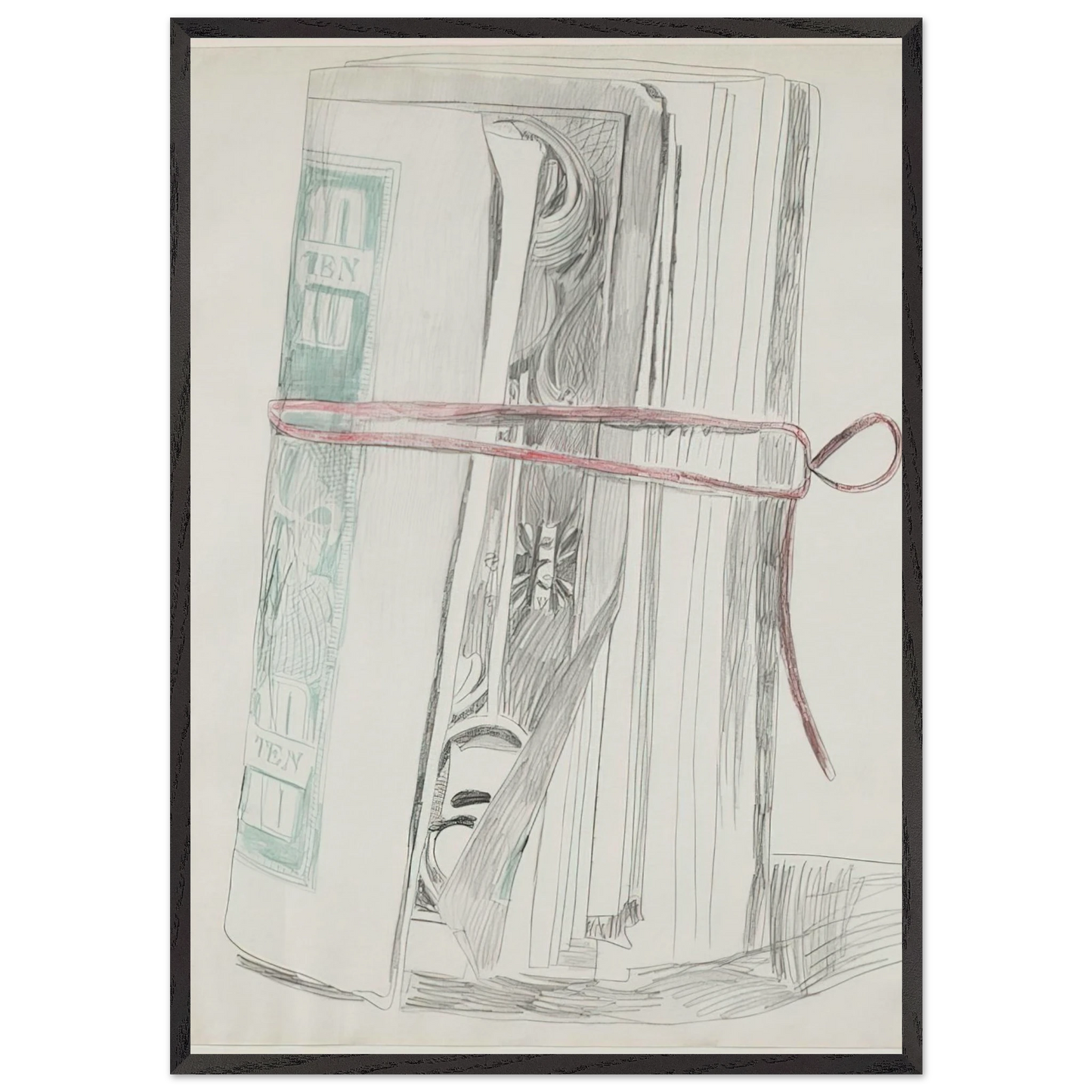 Roll of Bills - Andy Warhol 70x100 cm / 28x40 inches Framed Art Print – Black Wooden Frame