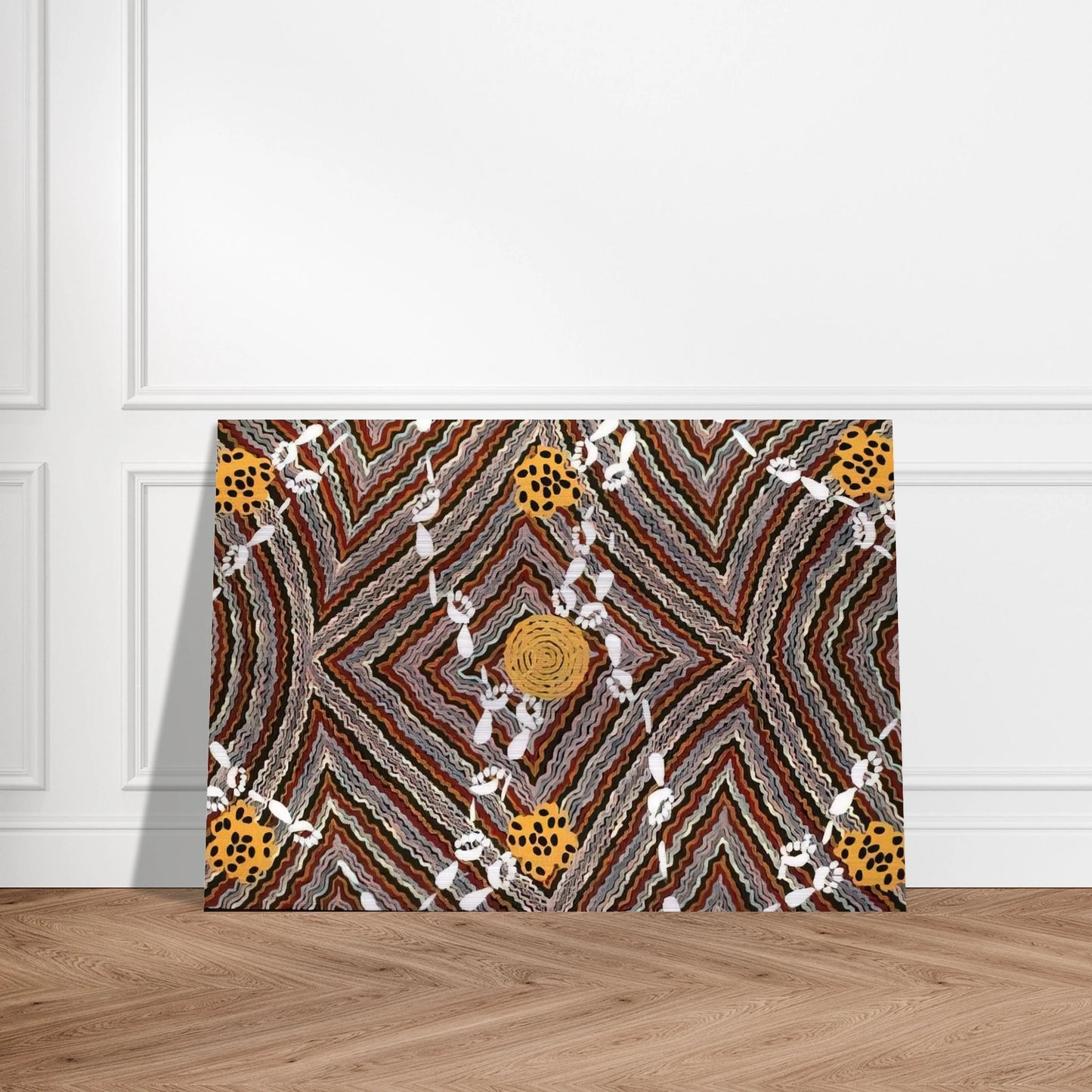 Salt Lake at Napperby - Native Art - Clifford Possum Tjapaltjarri Brushed Aluminum Print - 70x100 cm / 28x40 inches | Clifford Possum Tjapaltjarri Aluminum Print | Clifford Possum Tjapaltjarri Prints
