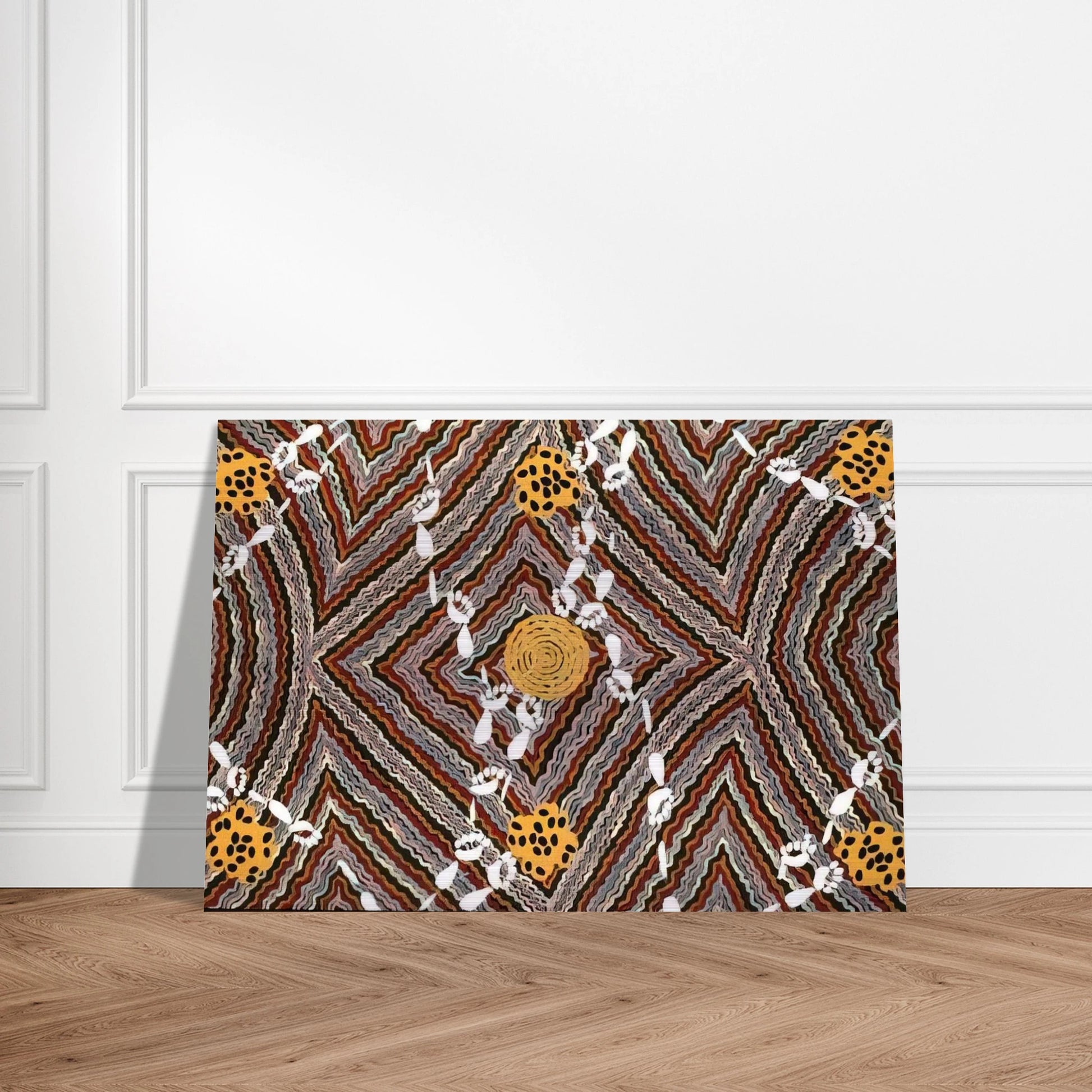 Salt Lake at Napperby - Native Art - Clifford Possum Tjapaltjarri Brushed Aluminum Print - 70x100 cm / 28x40 inches | Clifford Possum Tjapaltjarri Aluminum Print | Clifford Possum Tjapaltjarri Prints