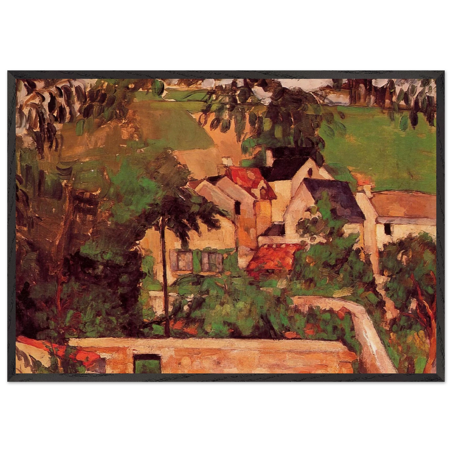 Etude - Paysage a Auvers - Paul Cezanne 70x100 cm / 28x40 inches Framed Art Print – Black Wooden Frame