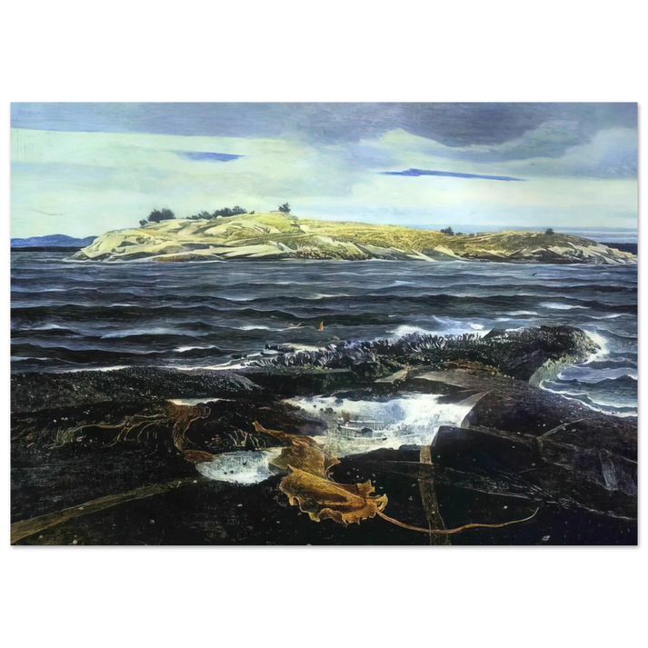 Andrew Wyeth - LITTLE CALDWELLS ISLAND Wall Art - 21x29.7 cm / 8x12" - Premium Wooden Framed Poster With Fine Art Paper-canvas - Black frame