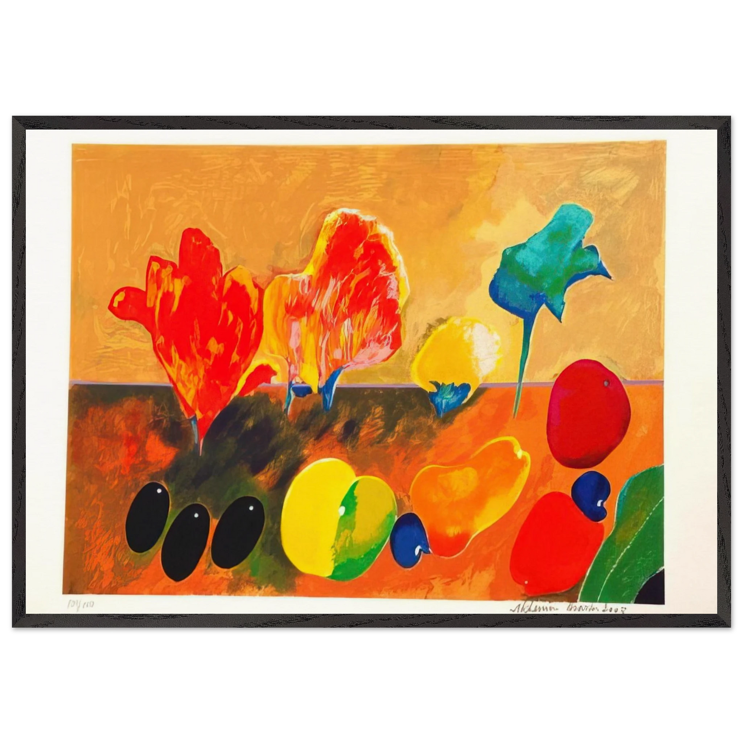 Flores e Frutas - 2003 - Aldemir Martins 70x100 cm / 28x40 inches Framed Art Print – Black Wooden Frame
