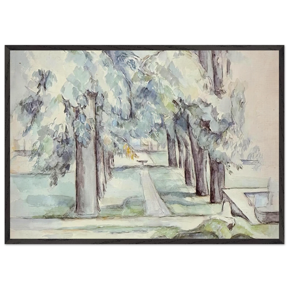 Pool and Lane of Chestnut Trees at Jas de Bouffan - Paul Cezanne 70x100 cm / 28x40 inches Framed Art Print – Black Wooden Frame