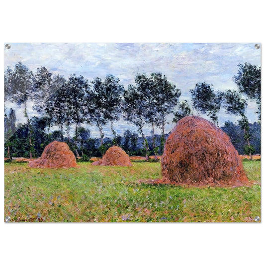 Haystacks, Overcast Day - claude monet Acrylic Print - 70x100 cm / 28x40″ inches | claude monet Wall Art | claude monet Prints