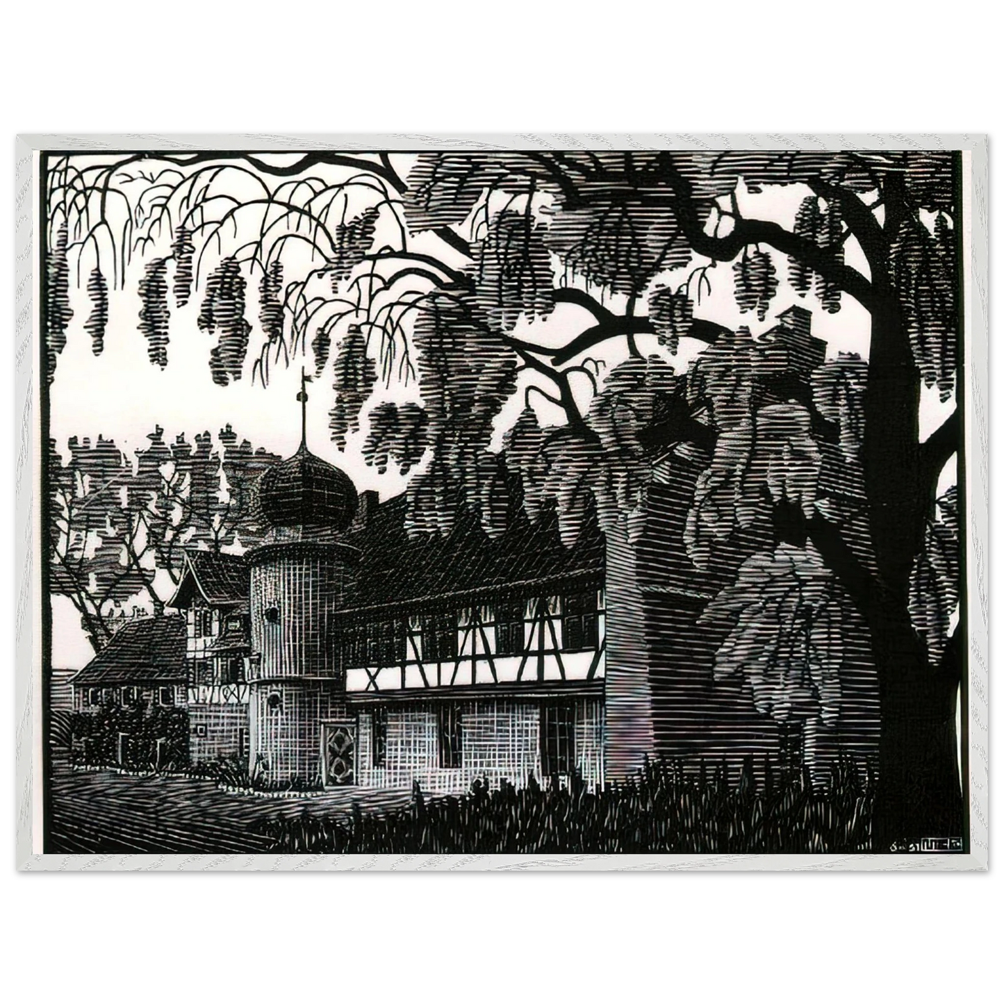 MC Escher - ESCHER (12) Wall Art - 60x80 cm / 24x32 inches - Premium Wooden Framed Poster With Fine Art Paper-canvas - Black frame