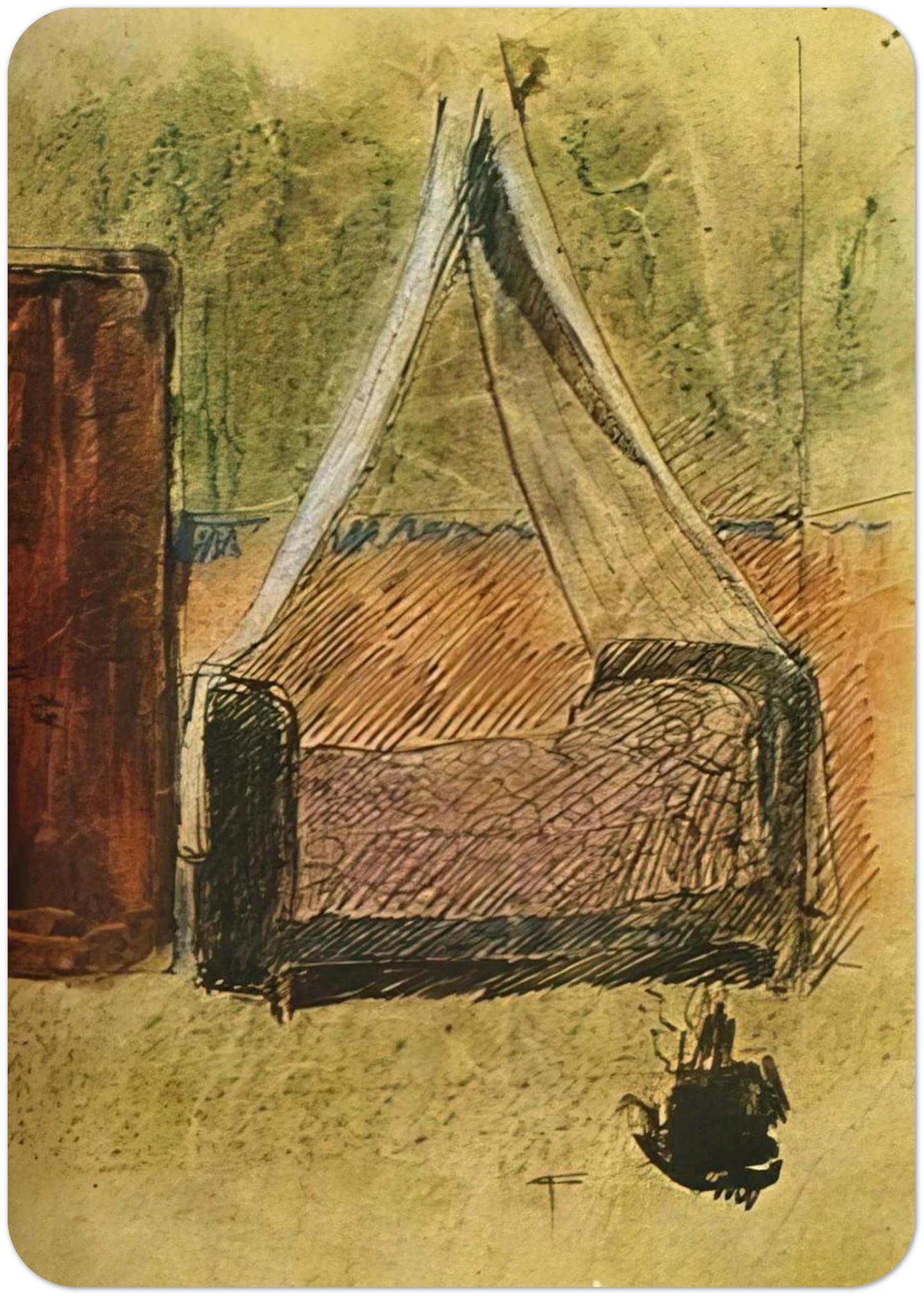 Bed with mosquito nets By Pablo Picasso Pack of 10 Post Cards | Pablo Picasso Post Cards | A6 (10.5 x 14.8 cm) - 4.1 x 5.8 inches