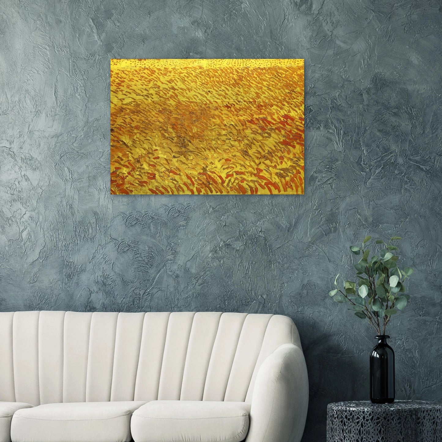 Summer Evening, Wheatfield with Setting sun - Vincent van Gogh Brushed Aluminum Print - 70x100 cm / 28x40 inches | Vincent van Gogh Aluminum Print | Vincent van Gogh Prints