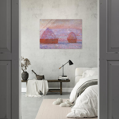 Grainstacks at Giverny, Morning Effect - claude monet Acrylic Print - 70x100 cm / 28x40″ inches | claude monet Wall Art | claude monet Prints