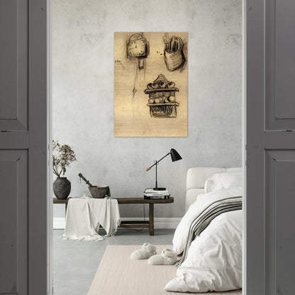 Clock, Clog with Cutlery and a Spoon Rack - Vincent van Gogh Brushed Aluminum Print - 70x100 cm / 28x40 inches | Vincent van Gogh Aluminum Print | Vincent van Gogh Prints