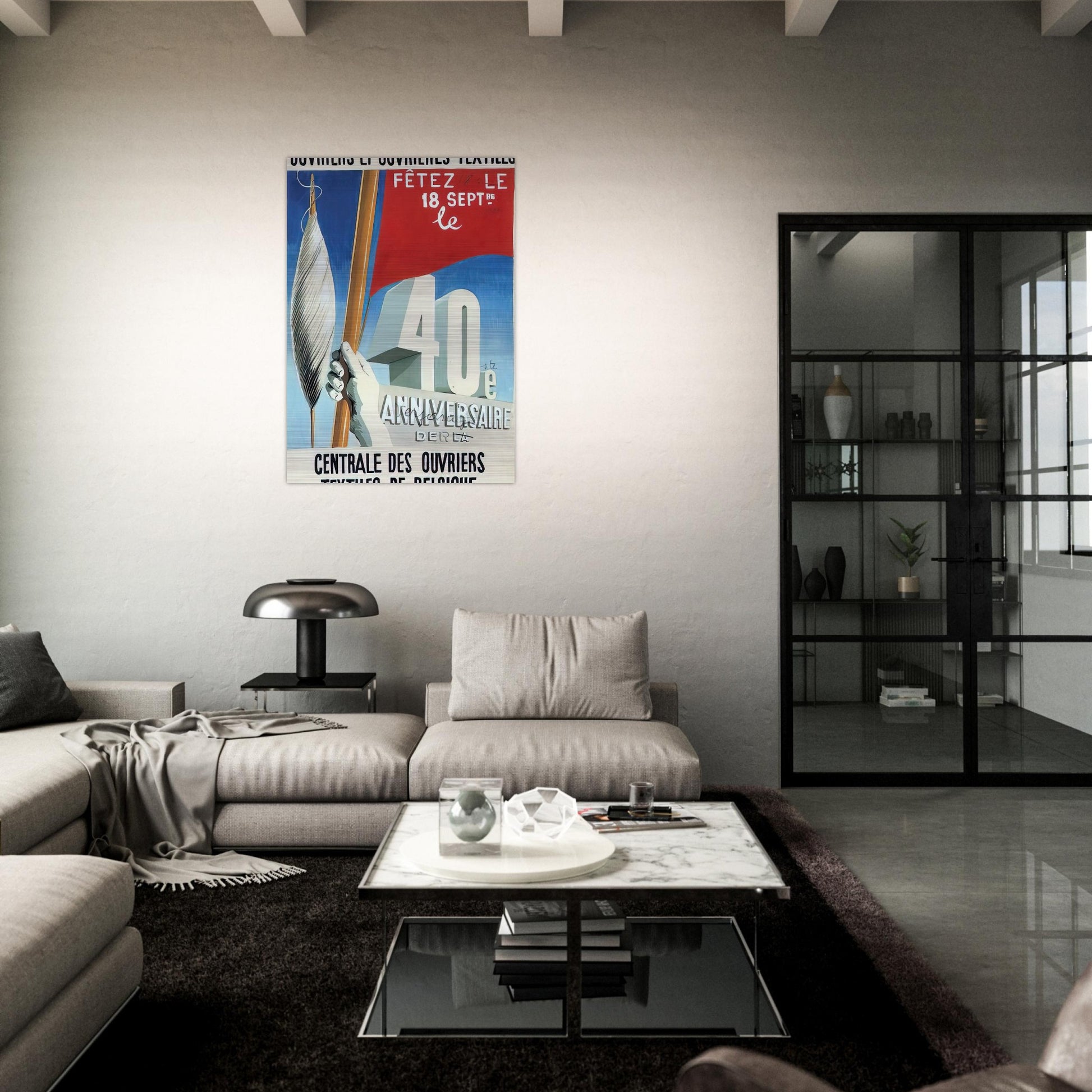PROJECT OF POSTER THE CENTER OF TEXTILE WORKERS IN BELGIUM CELEBRATION ON 18TH SEPTEMBER 1938 - Rene Magritte Brushed Aluminum Print - 70x100 cm / 28x40 inches | Rene Magritte Aluminum Print | Rene Magritte Prints