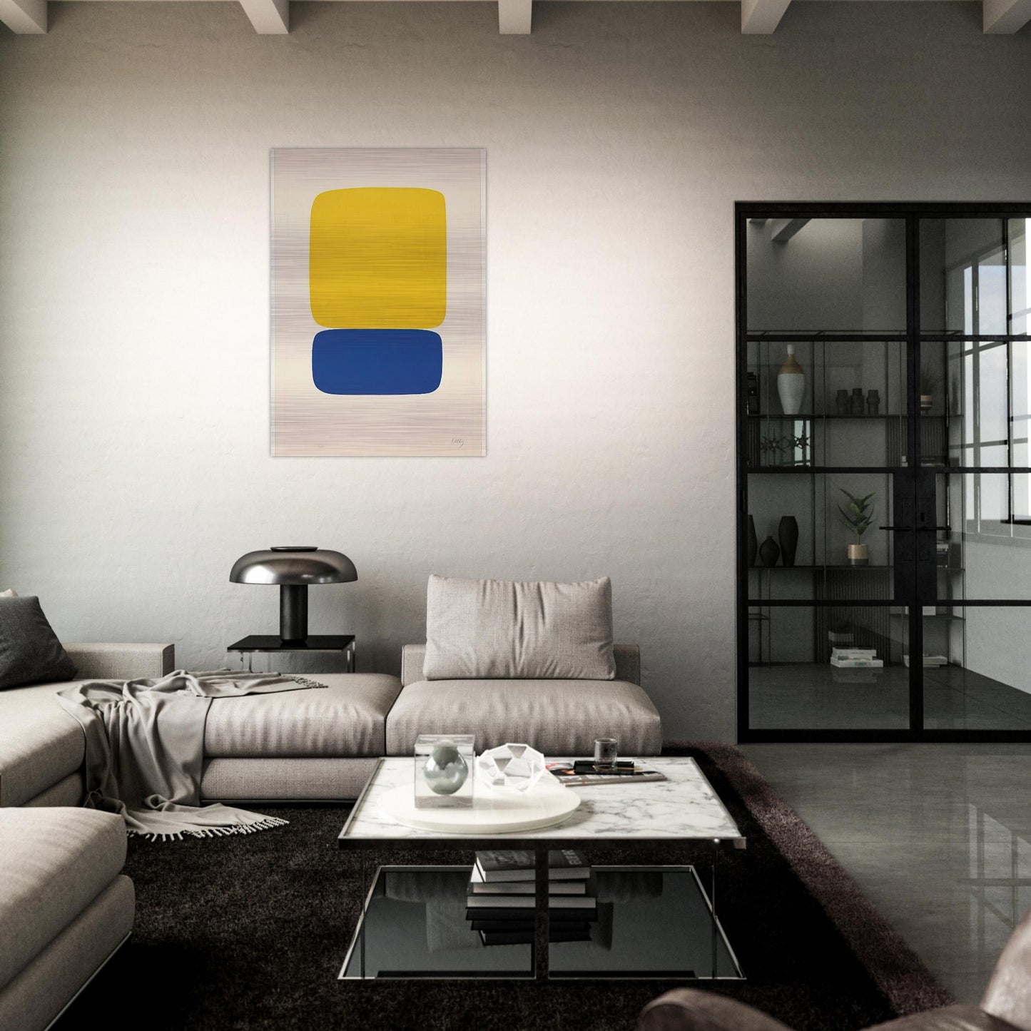 Yellow over Dark Blue - Ellsworth Kelly Brushed Aluminum Print - 70x100 cm / 28x40 inches | Ellsworth Kelly Aluminum Print | Ellsworth Kelly Prints