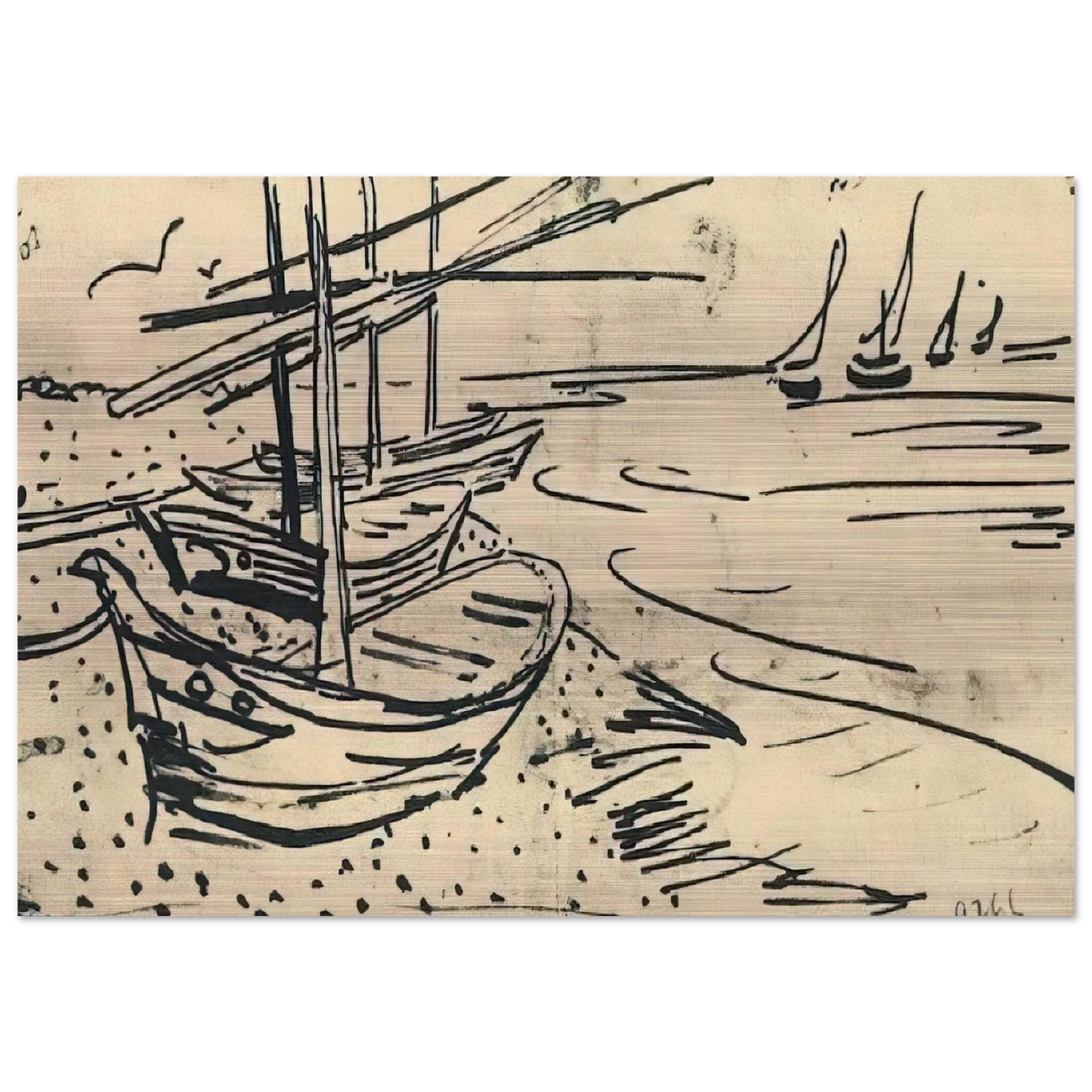 Fishing Boats on the Beach - Vincent van Gogh Brushed Aluminum Print - 70x100 cm / 28x40 inches | Vincent van Gogh Aluminum Print | Vincent van Gogh Prints