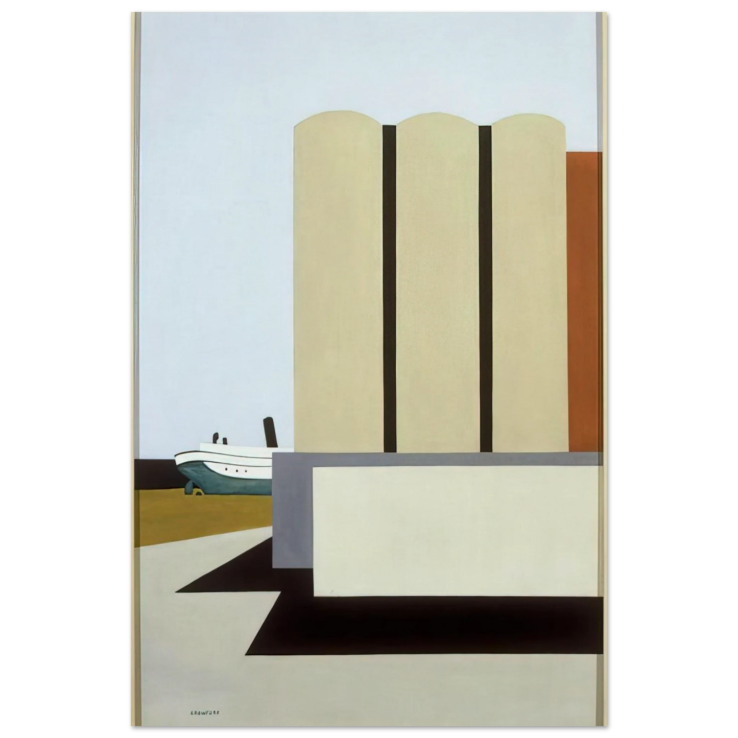 Boat and Grain Elevators No. 2 - 1942 - Ralston Crawford Art Prints - 100x150 cm / 40x60″ inches | Ralston Crawford Poster | Ralston Crawford Prints