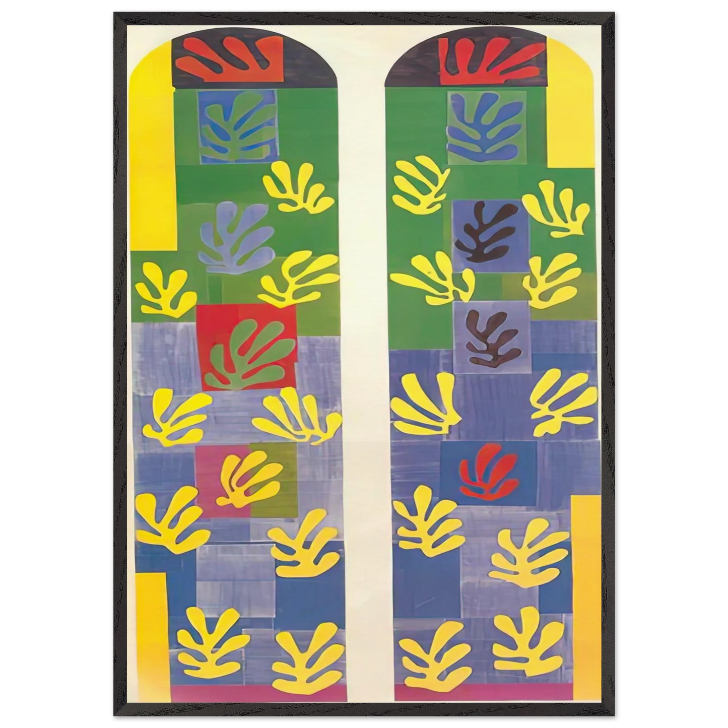 STAINED GLASS WINDOW WINDOW OF THE ABSIDE OF THE ROSARY CHAPEL 1949 - Henri Matisse 70x100 cm / 28x40 inches Framed Art Print – Black Wooden Frame
