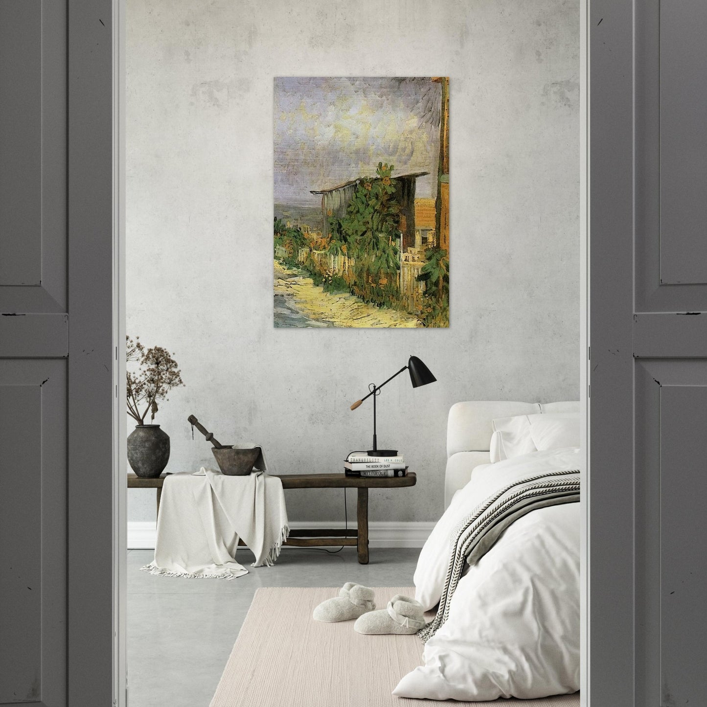 Montmartre Path with Sunflowers - Vincent van Gogh Brushed Aluminum Print - 70x100 cm / 28x40 inches | Vincent van Gogh Aluminum Print | Vincent van Gogh Prints